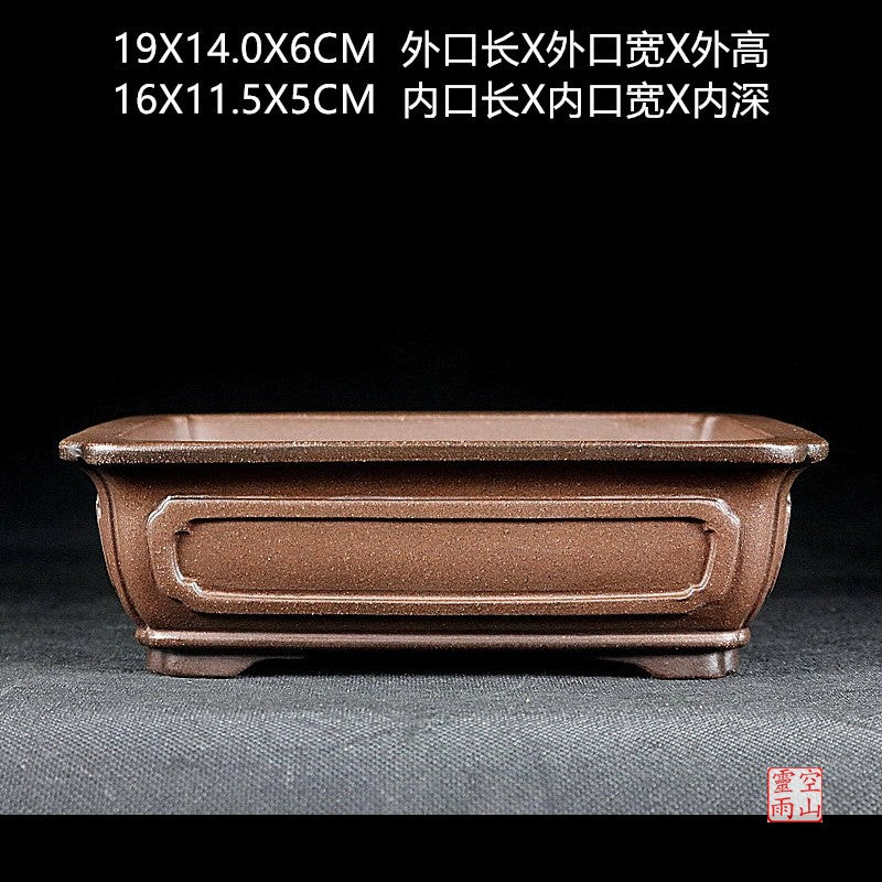 Yixing bonsaipot full handmade antique rectangular purple mud bonsaipot
