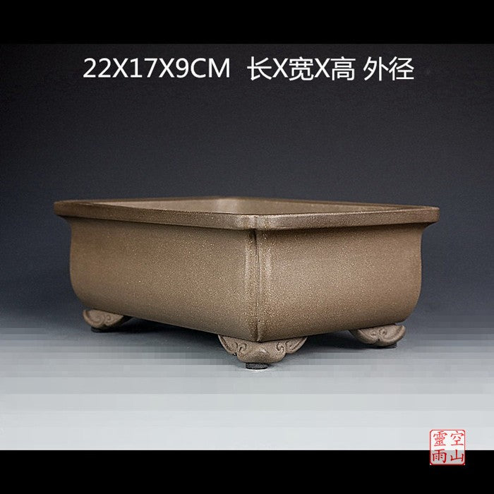 Yixing purple sand pots are all handmade antique Shanggutang rectangular bonsai pots black mud 22CM
