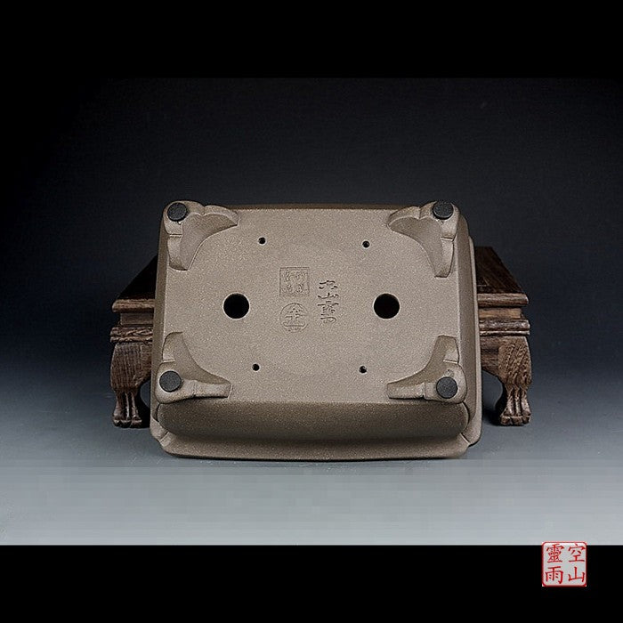 Yixing purple sand pots are all handmade antique Shanggutang rectangular bonsai pots black mud 22CM
