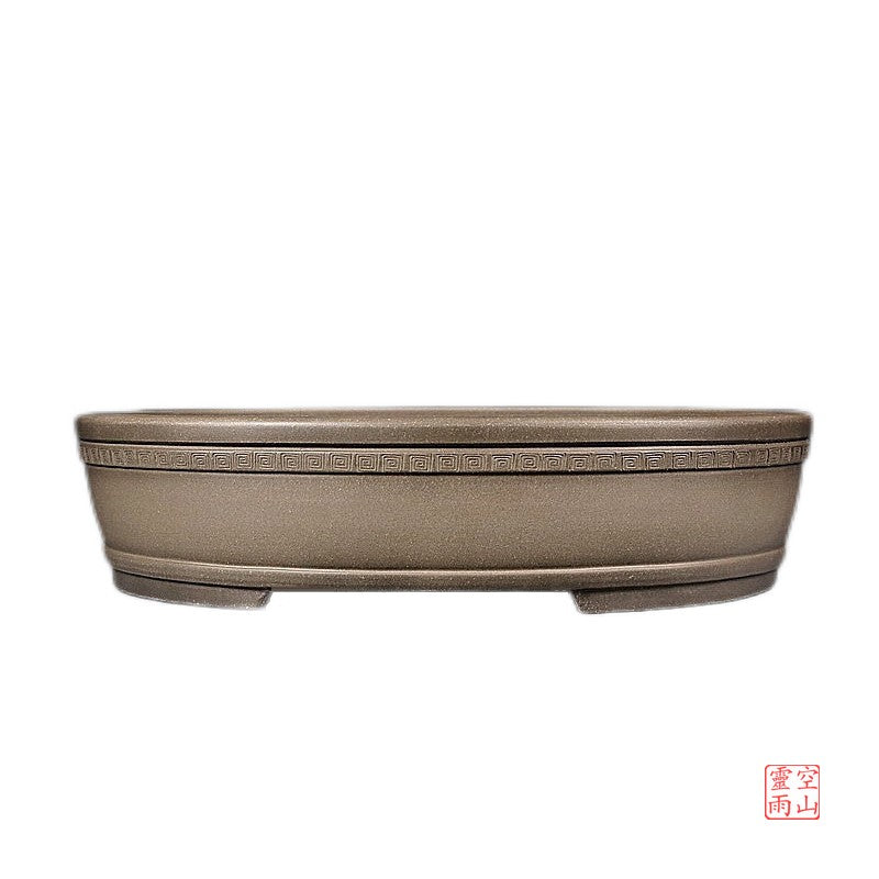 Yixing purple sand bonsai pot handmade antique oval black mud 34cm