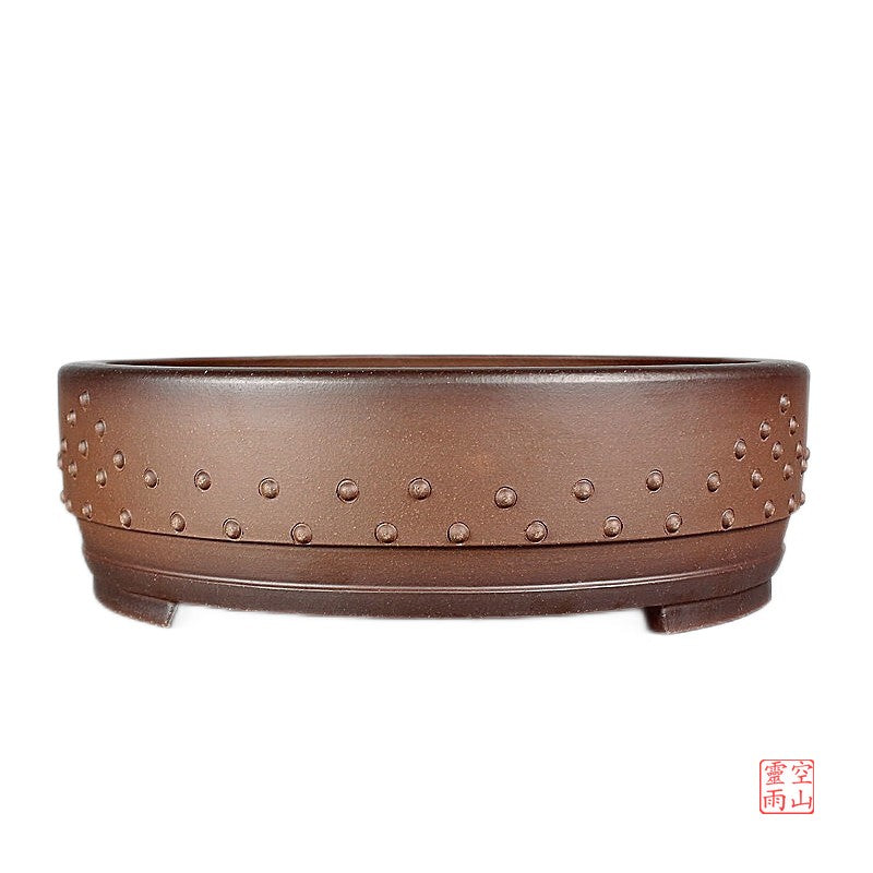 Yixing purple sand bonsai flower pot 40 cm full handmade antique round drum nail pot purple mud