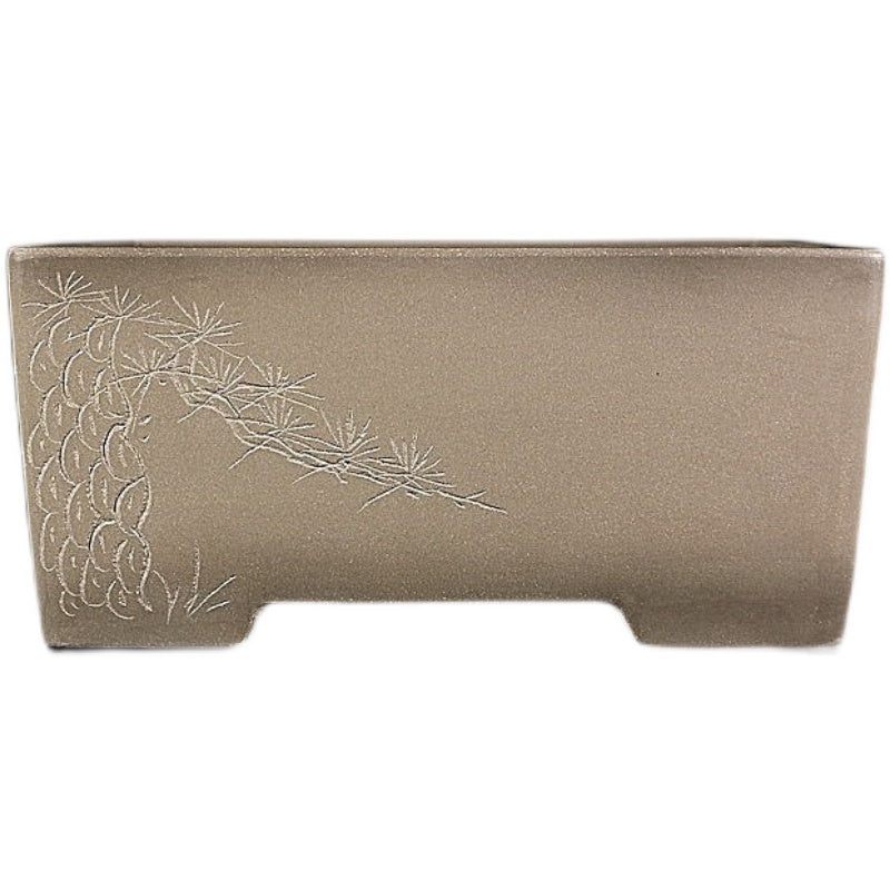Yixing purple sand boutique bonsai flower pot full handmade antique knife carved pine and cypress manger rectangular
