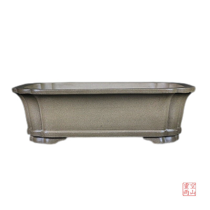 Yixing purple sand boutique flower pot full handmade antique rectangular black mud 20 cm pine and cypress bonsai pot
