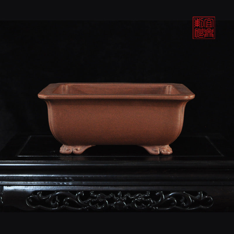 Red clay rectangular pot with cloud feet juniper pot yixing pot