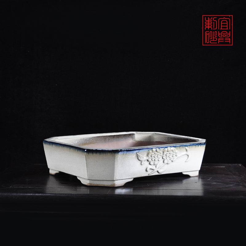 Rectangular chamfered white + blue edge glazed pot (including shipping no pay customs fees)