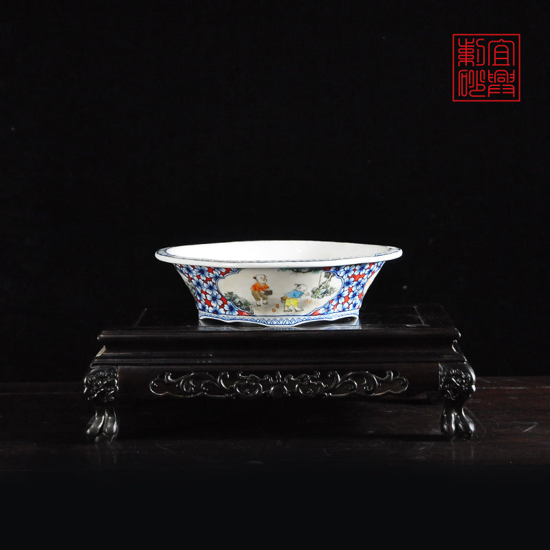 Hand-painted papaya glazed pot 100%handmade bonsaipot