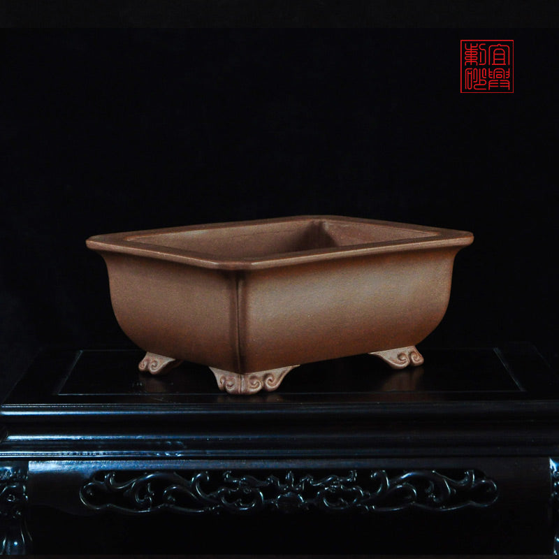 Red clay rectangular pot with cloud feet juniper pot yixing pot