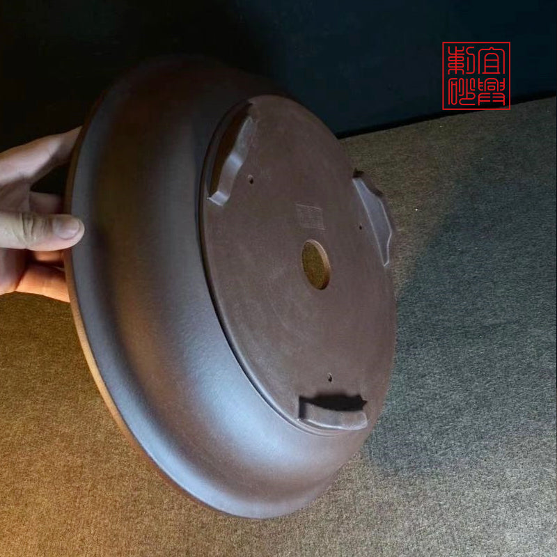 Three-legged shallow round pot handmade bonsaipot