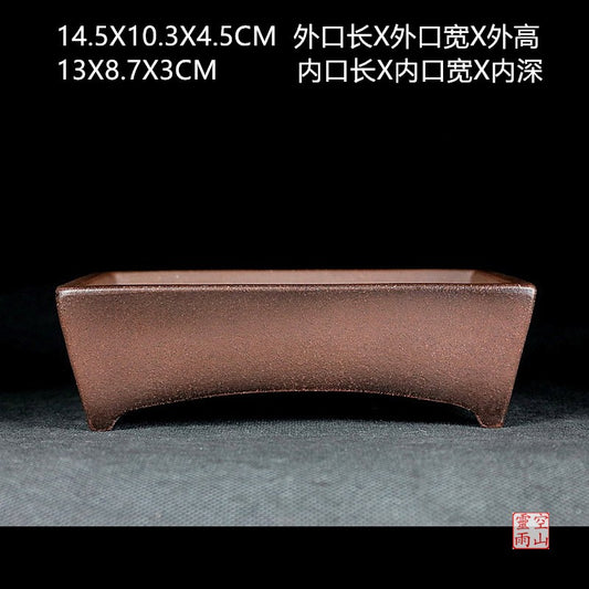 Yixing purple sand bonsai pot handmade antique bridge-shaped shallow bonsaipot rectangular sketch pines and cypresses bonsaipot