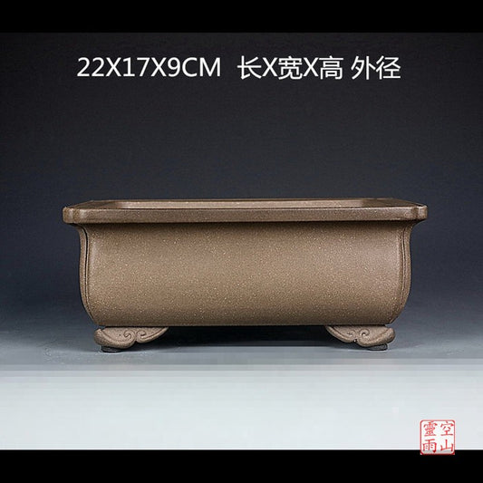 Yixing purple sand pots are all handmade antique Shanggutang rectangular bonsai pots black mud 22CM