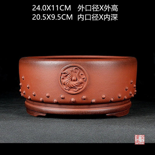japanesebonsaipot full handmade round drum nail clear cement bonsaipot