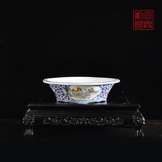 Hand-painted papaya glazed pot  100%handmade bonsaipot