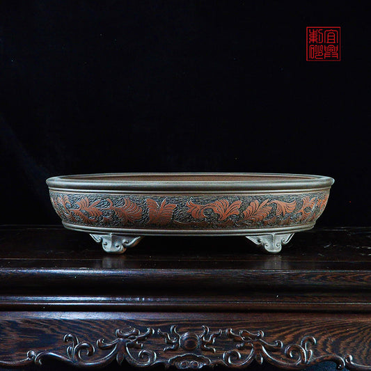 Hand carved oval bonsaipot yixingpot