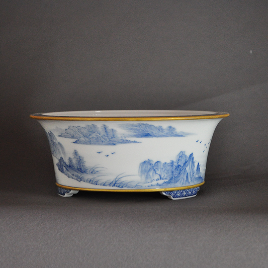 Hand painted round pot with wooden box made by YiJing