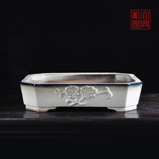 Rectangular chamfered white + blue edge glazed pot （including shipping no  pay customs fees)