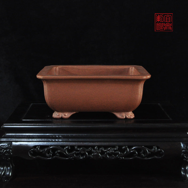 Red clay rectangular pot with cloud feet juniper pot yixing pot