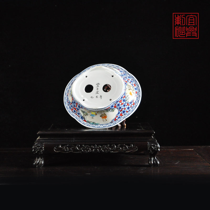 Hand-painted papaya glazed pot  100%handmade bonsaipot