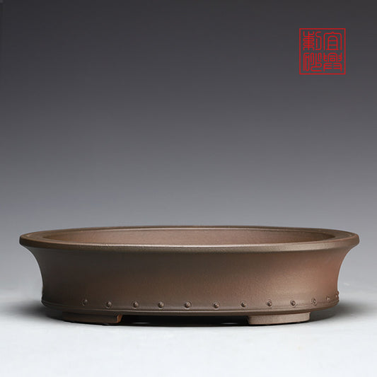 Oval Bamboo Joint Yixing Purple Clay Pot